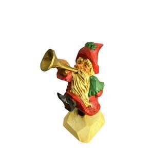 David Frykman Santa W/ Trumpet "Oh The Joy" 1994 Rustic Christmas 4.5" H, Horn